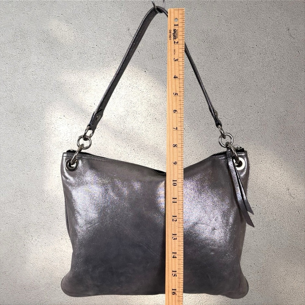 Coach Poppy Metallic Silver Leather Shoulder Bag Purse Logo Vtg Y2K - Picture 7 of 8